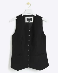Black high V-neck waistcoat
