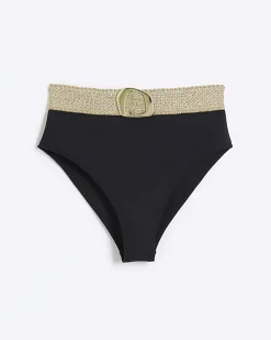 Black high waisted buckle bikini bottoms