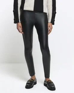 Black high waisted coated leggings