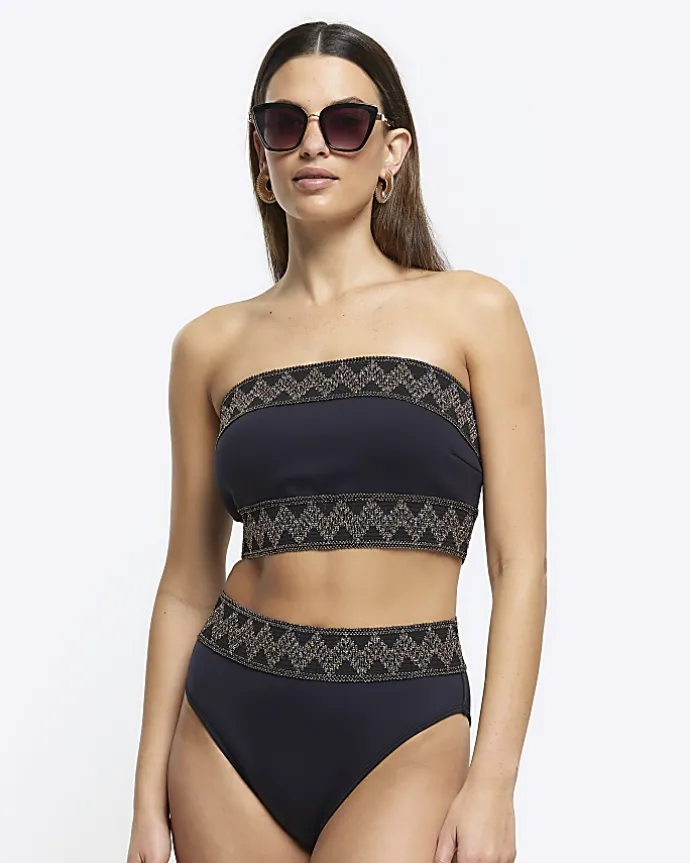 Black high waisted embellished bikini bottoms