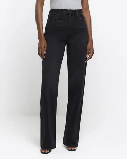 Black high waisted relaxed straight leg jeans
