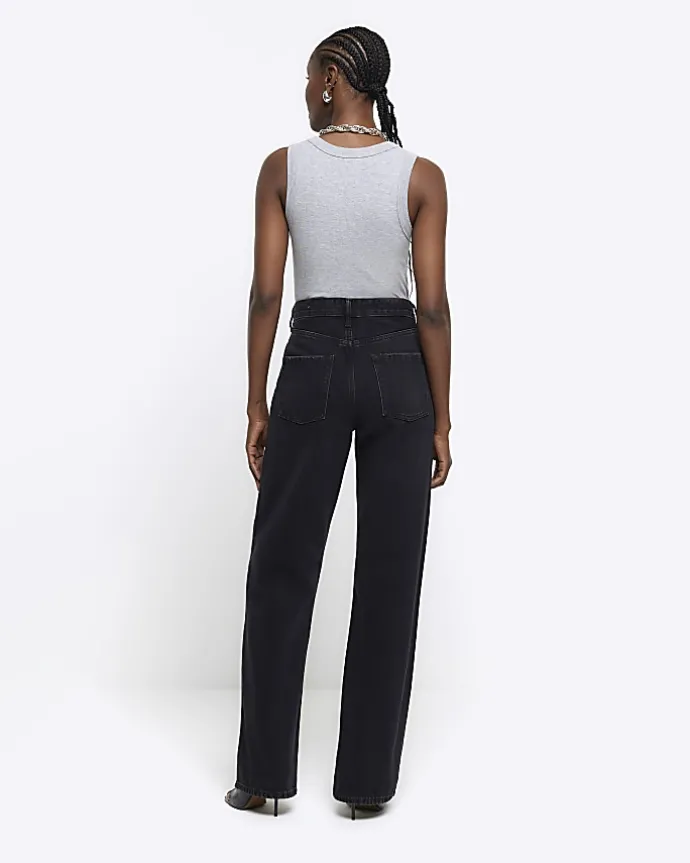 Black high waisted relaxed straight leg jeans