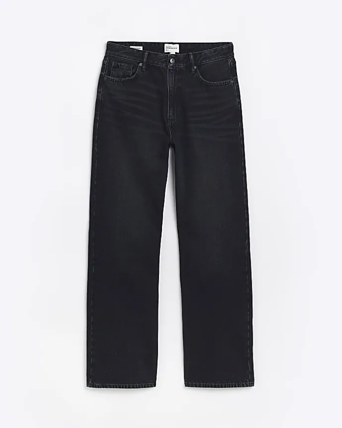 Black high waisted relaxed straight leg jeans