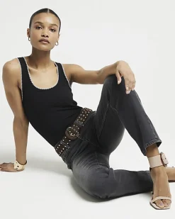 Black high waisted stove pipe straight jeans