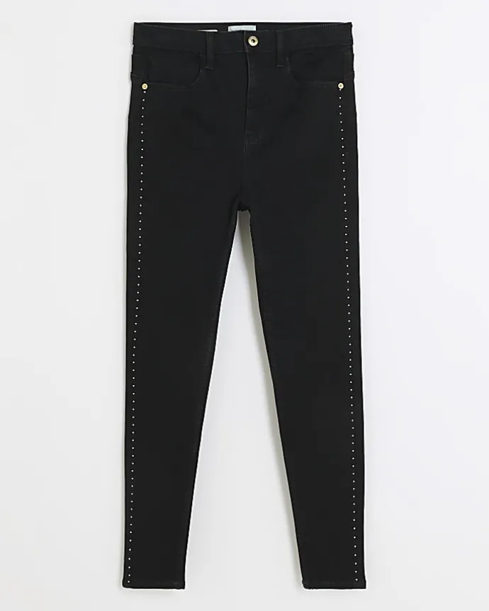 Black high waisted stud skinny jeans