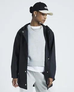 Black hooded rain coat