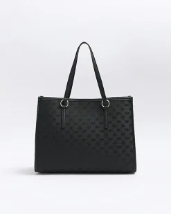 Black jacquard RI monogram shopper bag