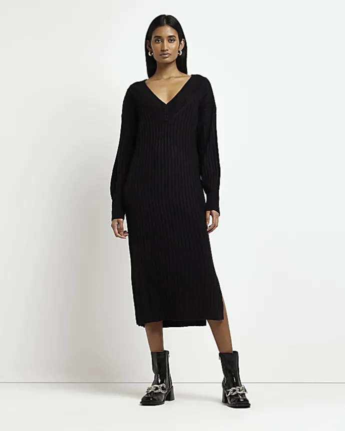 Black knit jumper midi dress