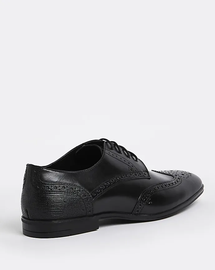 Black leather lace up brogue derby shoes