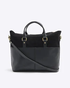 Black leather weave shopper bag