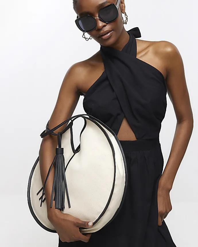 Black linen halter neck midi dress