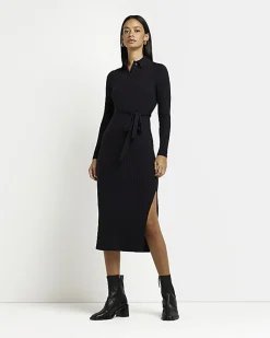 Black long sleeve bodycon midi dress