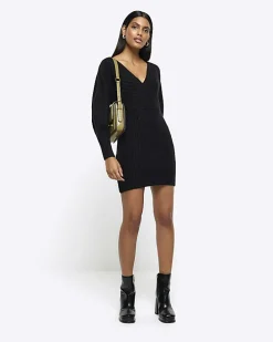 Black long sleeve jumper mini dress