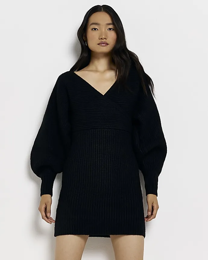 Black long sleeve jumper mini dress