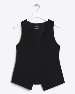 Black longline waistcoat