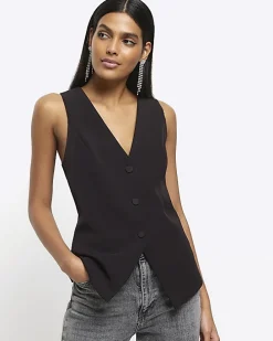 Black longline waistcoat