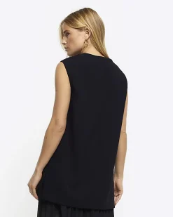 Black longline waistcoat