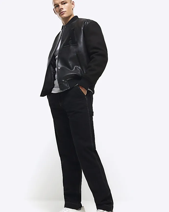 Black loose fit carpenter jeans