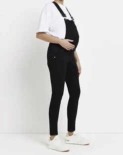 Black maternity denim dungarees