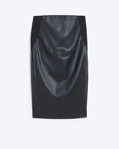 Black maternity faux leather mix pencil skirt
