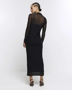 Black mesh bodycon maxi dress