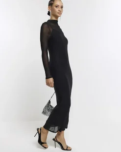 Black mesh bodycon maxi dress