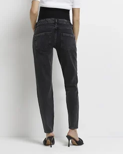 Black mid rise maternity mom jeans