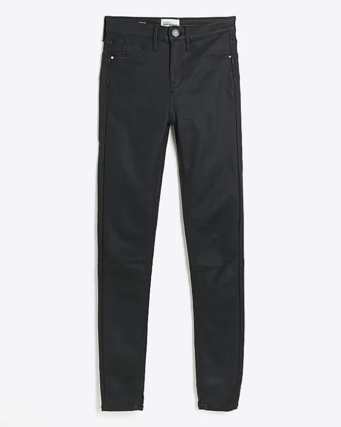 Black mid rise skinny coated jeans