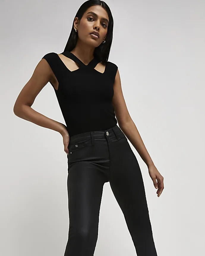 Black Molly coated mid rise skinny jeans