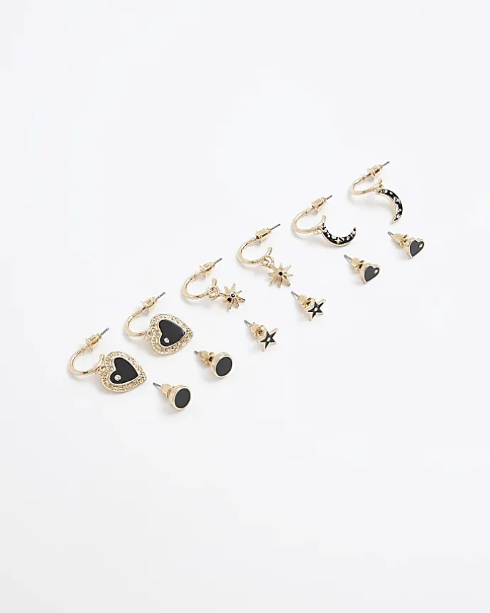 Black moon and star earrings multipack