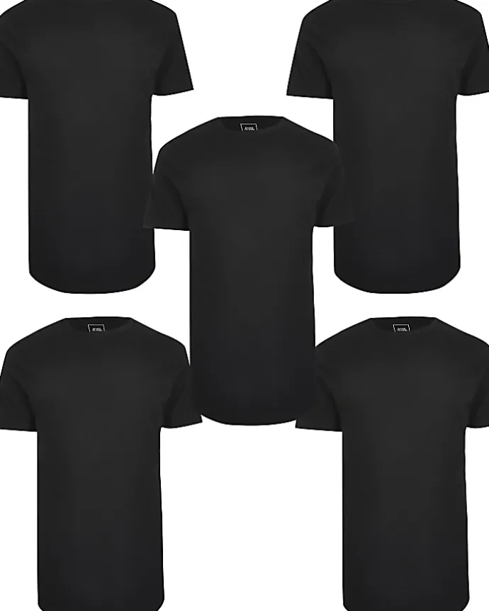 Black multipack of 5 curve hem t-shirts