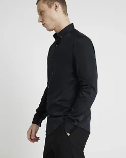 Black muscle fit long sleeve shirt