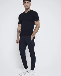 Black muscle fit V neck t-shirt