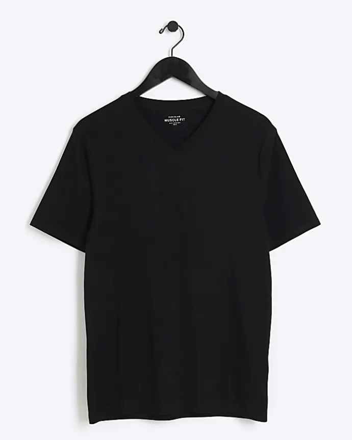 Black muscle fit V neck t-shirt
