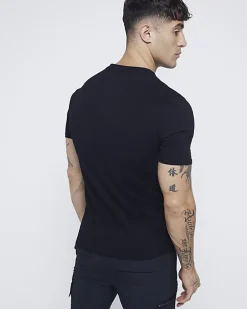 Black muscle fit V neck t-shirt