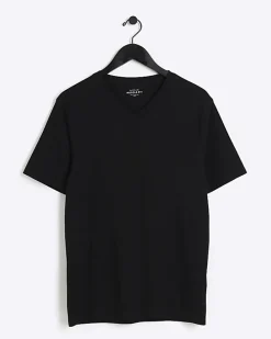 Black muscle fit V neck t-shirt