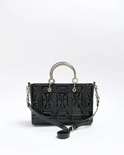 Black patent tote bag