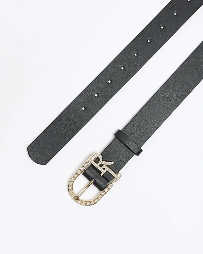Black pearl buckle belt
