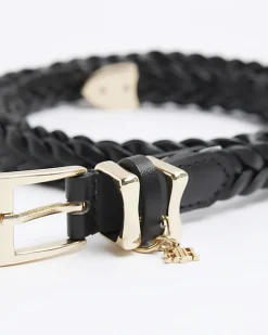Black plaited skinny belt