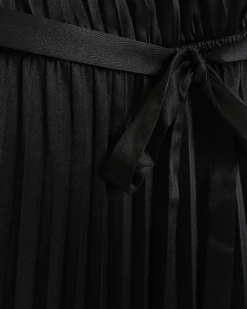 Black pleated asymmetric midi dress