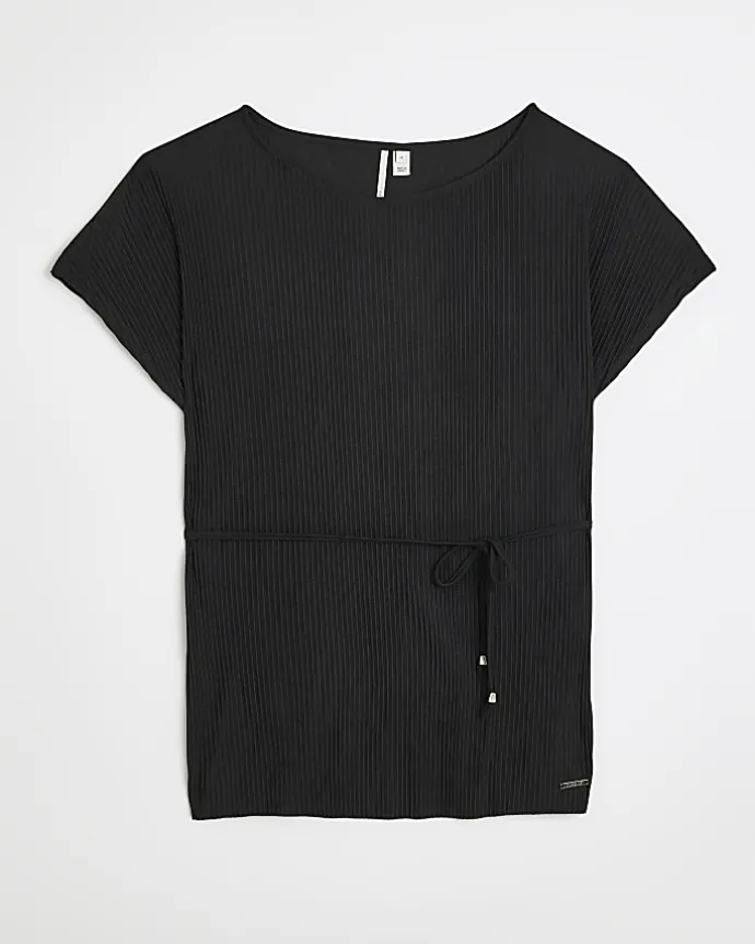Black plisse belted top
