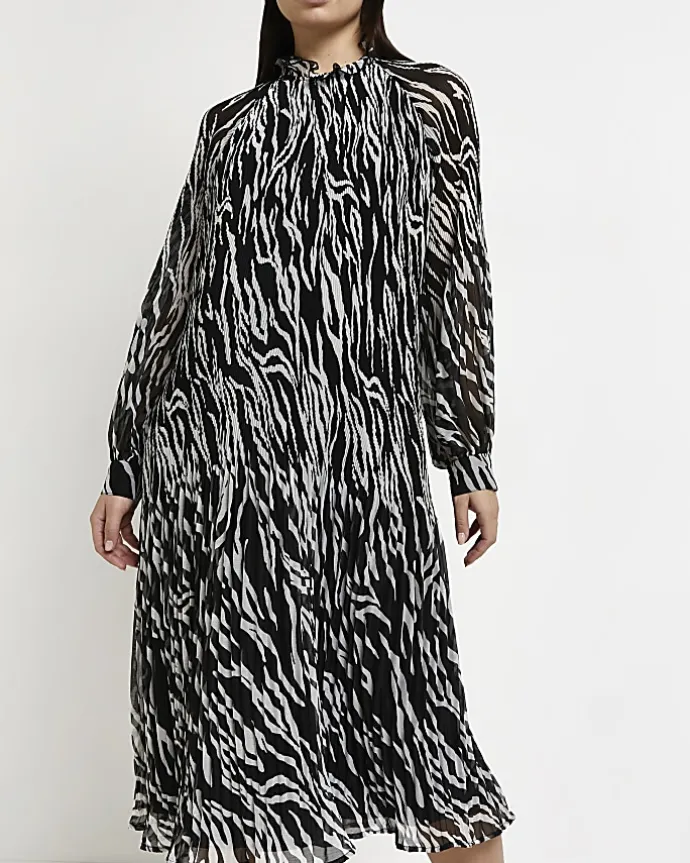 Black printed maternity midi dress