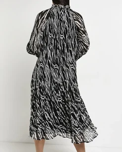 Black printed maternity midi dress