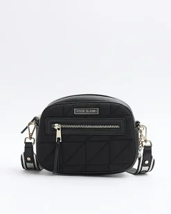 Black quilted camera cross body bag