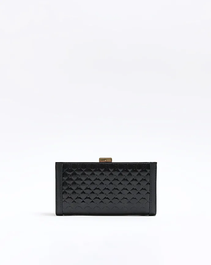 Black quilted clip top purse