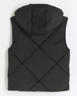 Black quilted hooded gilet