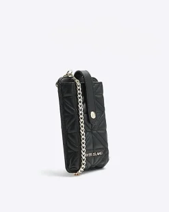 Black quilted phone holder bag