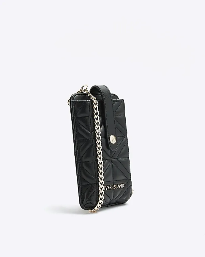 Black quilted phone holder bag