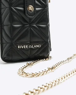 Black quilted phone holder bag