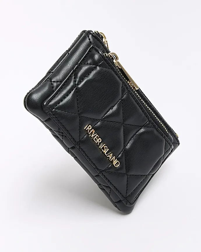 Black quilted zip pouch